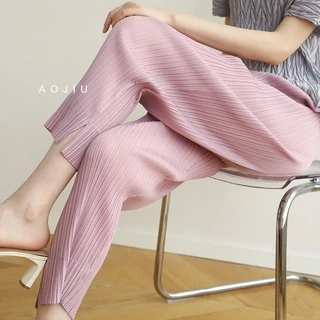 Miyake Xếp Ly Quần Nữ Mùa Hè Rời Xếp Ly Skinny Quần Xếp Ly Đến Mắt Cá Chân Thẳng Bố Quần Hợp Thời Trang Ôm Hơn Nhìn Mùa Hè Tất Cả-