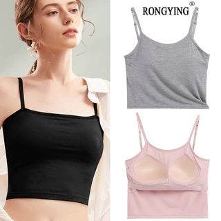 Ice Silk Modal Camisole Nữ Có Miếng Lót Ngực Không Vòng Thép Một Mảnh Mặc Bên Ngoài Bên Trong Ngắn Crop Đáy Áo Sơ Mi Quần Lót Mùa Hè Thoáng Khí Hút Mồ Hôi Co Giãn Thời Trang Đơn Giản Phong Cách Hàn Quốc Cotton Màu Nguyên Chất Bề Mặt Trơn Màu OL Sách IBook