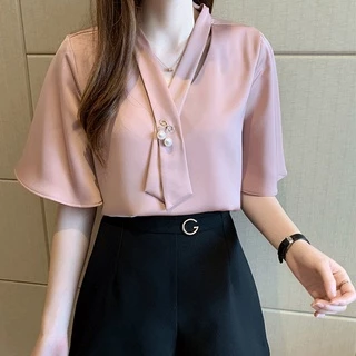 Áo Sơ Mi chiffon Tay Loe Cổ Chữ v Thời Trang Dành Cho Nữ