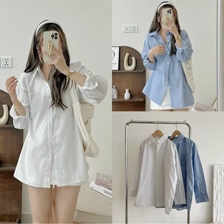 Áo sơ mi Hàn Quốc, Áo sơ mi dáng rộng kẻ sọc nhỏ dài tay style Ulzzang