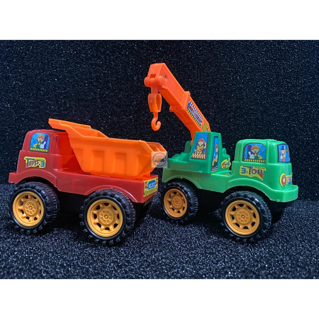 Combo2 xe ôtô móc cẩu và xe tải chở đá cát mô hình đồ chơi nhỏ nhắn chạy đà cót  và đẹp cho bé rất yêu thích.