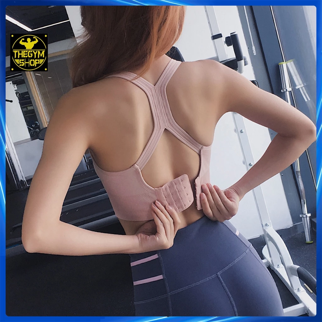 Áo ngực thể thao tập gym yoga chống sốc AMIN AM046 màu trơn đệm dày dặn vải co dãn thoáng mát có 4 nấc điều chỉnh