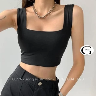 Áo Croptop Hai Dây Sát Nách Cổ Vuông Chất Thun Gân Ôm Mềm Mát, Áo Ba Lỗ Nữ 2 Dây Bản To Sexy GOVA