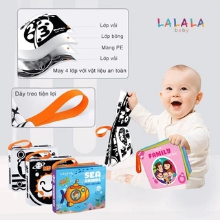 Sách vải cho bé sơ sinh LALALA baby, kích thước 12x11cm, 8 mặt, âm thanh sột soạt vui tai