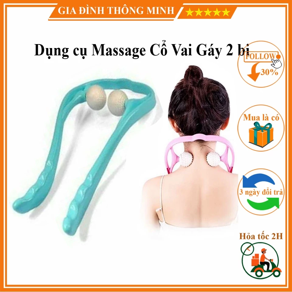 (𝗚𝗶𝗮́ 𝗦𝗶̉) Cây Massage cổ vai gáy 2 bi, Dụng Cụ mát xa cổ vai gáy 2 bi cầm tay