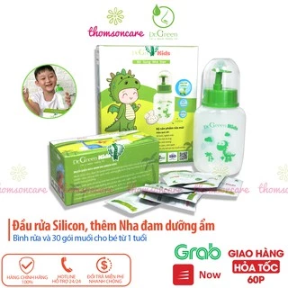 Bình rửa mũi Dr Green Kids tặng kèm 30 gói muôi -  Vệ sinh mũi, họng cho bé, đầu silicon không đau, cho trẻ từ 1 tuổi