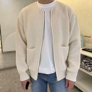 Áo Khoác Cardigan Dệt Kim Dáng Rộng Màu Trơn Thời Trang Xuân Thu 2022 Cho Nam