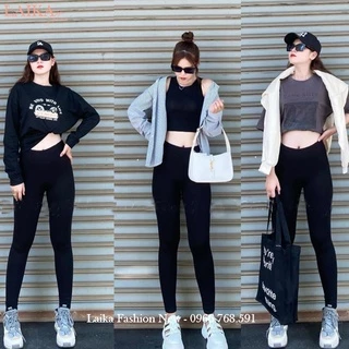 Quần Legging dài cạp cao đi học nâng mông vải Cotton co giãn dày dặn dáng quần legging nữ tập gym yoga thể thao dục nhảy