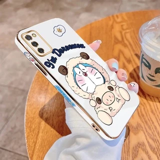 For Samsung Galaxy A03s A03 A02s A02 M02 A01 A7 2018 Soft Cover Cute Cartoon Doraemon Cat Sheep Square Edge Casing Luxury Plating TPU Phone Case