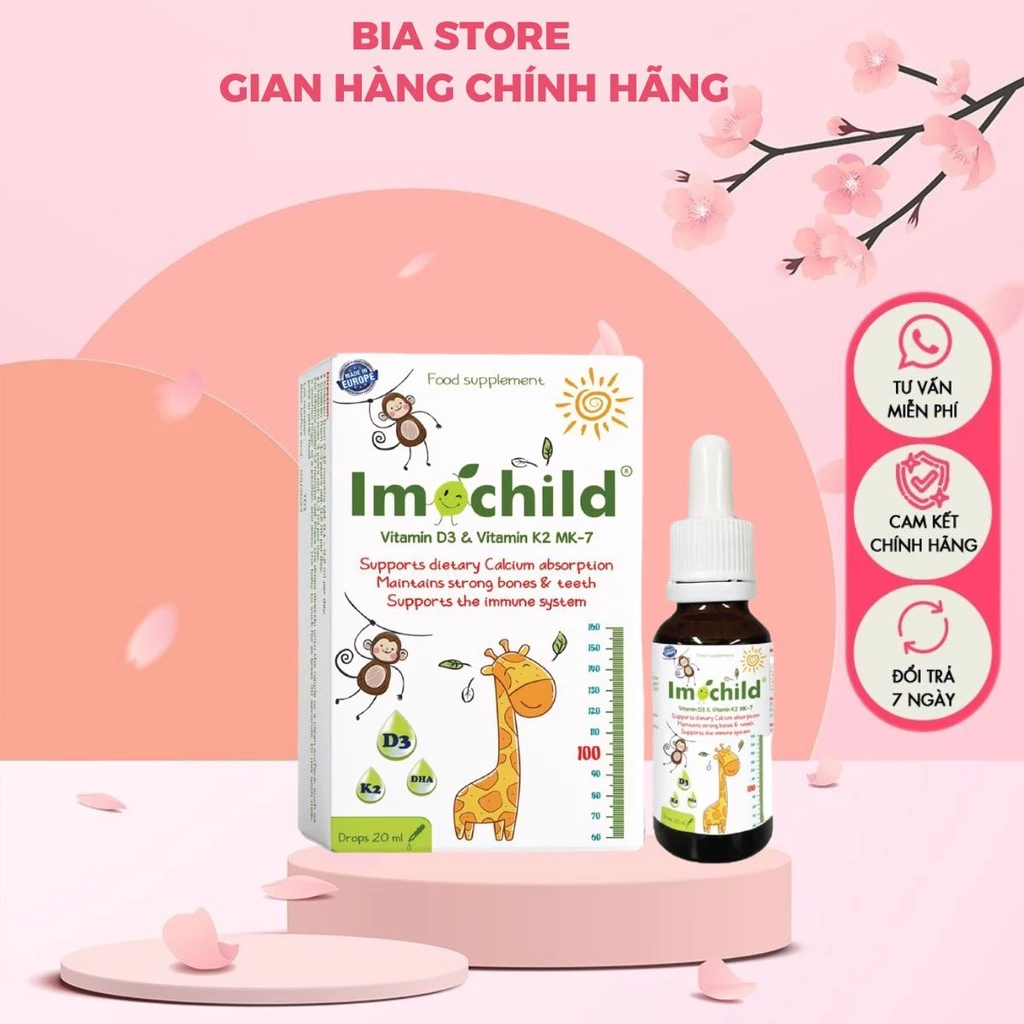 Dha cho trẻ sơ sinh Imochild bổ sung DHA D3 K2 MK7 cho cơ thể hỗ trợ tăng cường canxi Lọ 20ml