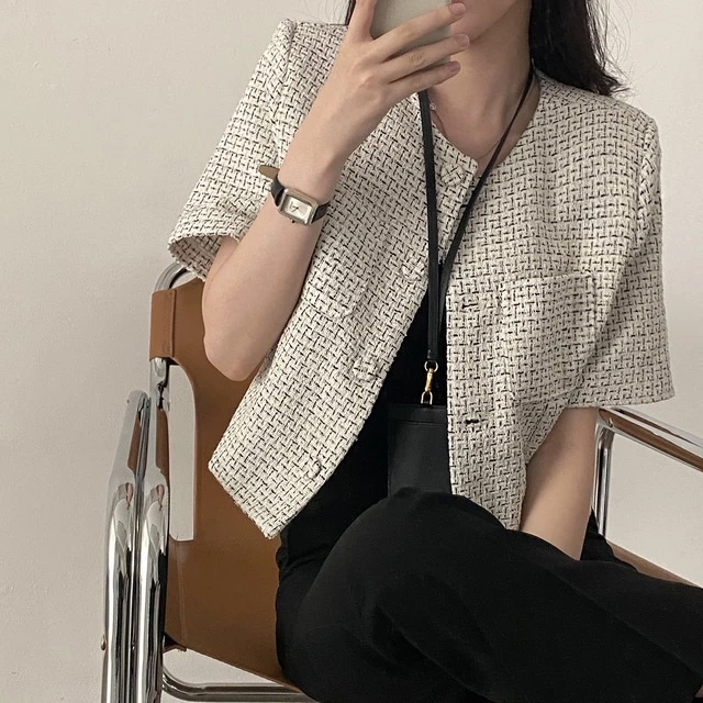 SUXI Áo khoác blazer dáng ngắn phong cách Hàn Quốc thời trang sang trọng cho nữ