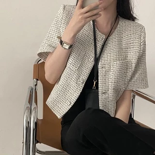 Áo Khoác blazer Dáng Ngắn Phong Cách Hàn Quốc Thanh Lịch Cho Nữ