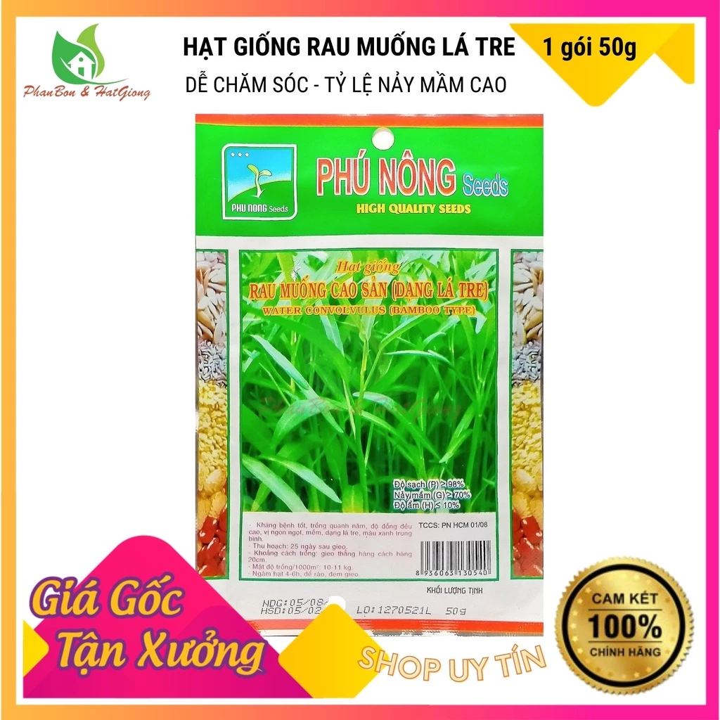 Hạt Giống Rau Muống Lá Tre Cao Sản, Dễ Trồng, Siêu Năng Suất 50G - Phú Nông - Shop Phân Bón và Hạt Giống