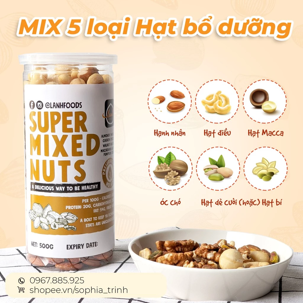 Hạt Dinh Dưỡng Tổng Hợp Mixed Nuts 500g LANHFOODS