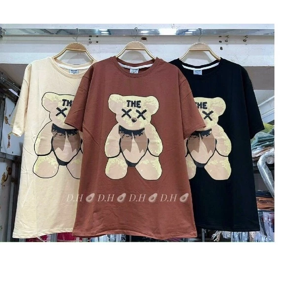 Áo thun nữ in hình gấu, áo phông nữ fom rộng chất cotton (Ảnh thật tự chụp)