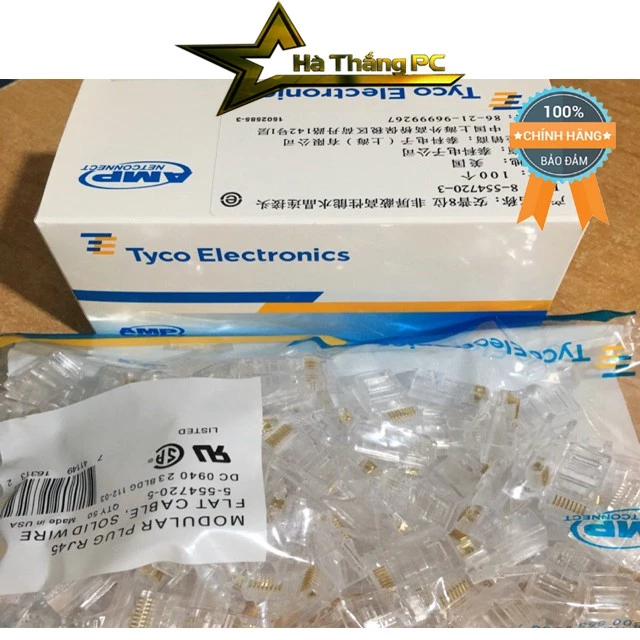 Hạt mạng AMP RJ45 hộp 100 hạt chân đồng loại tốt