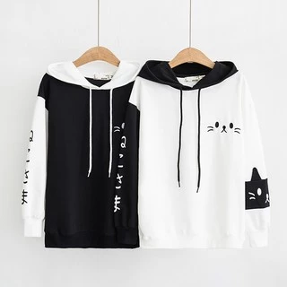 Áo hoodie tay dài in họa tiết mèo dễ thương