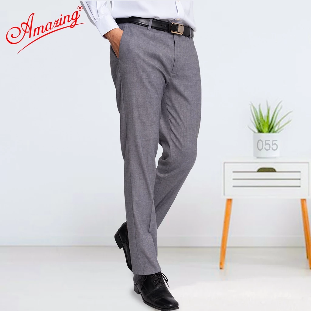 Quần tây âu nam màu xám Amazing, công sở, ống suông, dáng truyền thống không ly, bigsize đến 110kg