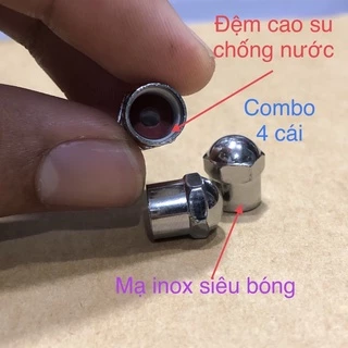 ✅Combo 4 nắp chụp van bánh xe ô tô xe máy. Mạ inox siêu bóng. Có đệm cao su chống nước.