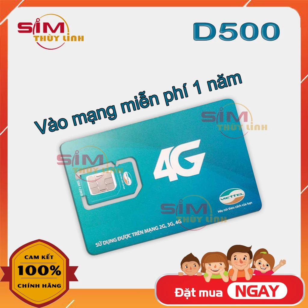 Sim 4G 💝FREE1NĂM💝 Sim 4G Data tốc độ cao D500 Trọn Gói 1 Năm Không Nạp Tiền
