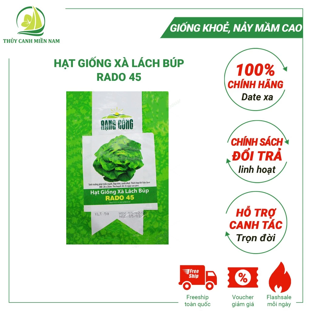 Hạt giống xà lách búp RADO 45 (5g) | Giống Khoẻ, Tỉ Lệ Nảy Mầm Đến 90%, Có Hỗ Trợ Trồng Rau Tại Nhà