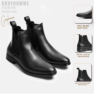 Giày Chelsea Boots Da Bò 100% Nhập Khẩu, Tặng Độn 3cm Cao Cấp Grayhomme Bảo Hành 12 Tháng với bất kì lỗi nào