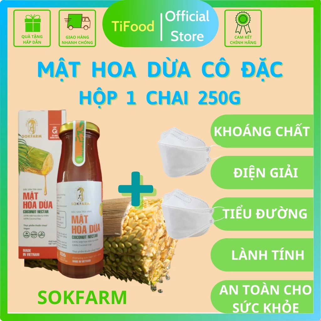 [MUA 1 TẶNG 2] Mật Hoa Dừa Sokfarm Nguyên Chất - Chai 250g - Đặc Sản Trà Vinh