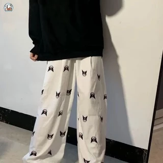 Fds quần pyjama kulomi trắng quần ở nhà của phụ nữ mùa xuân và mùa thu phim hoạt hình dễ thương quần ống suông thẳng quần mỏng