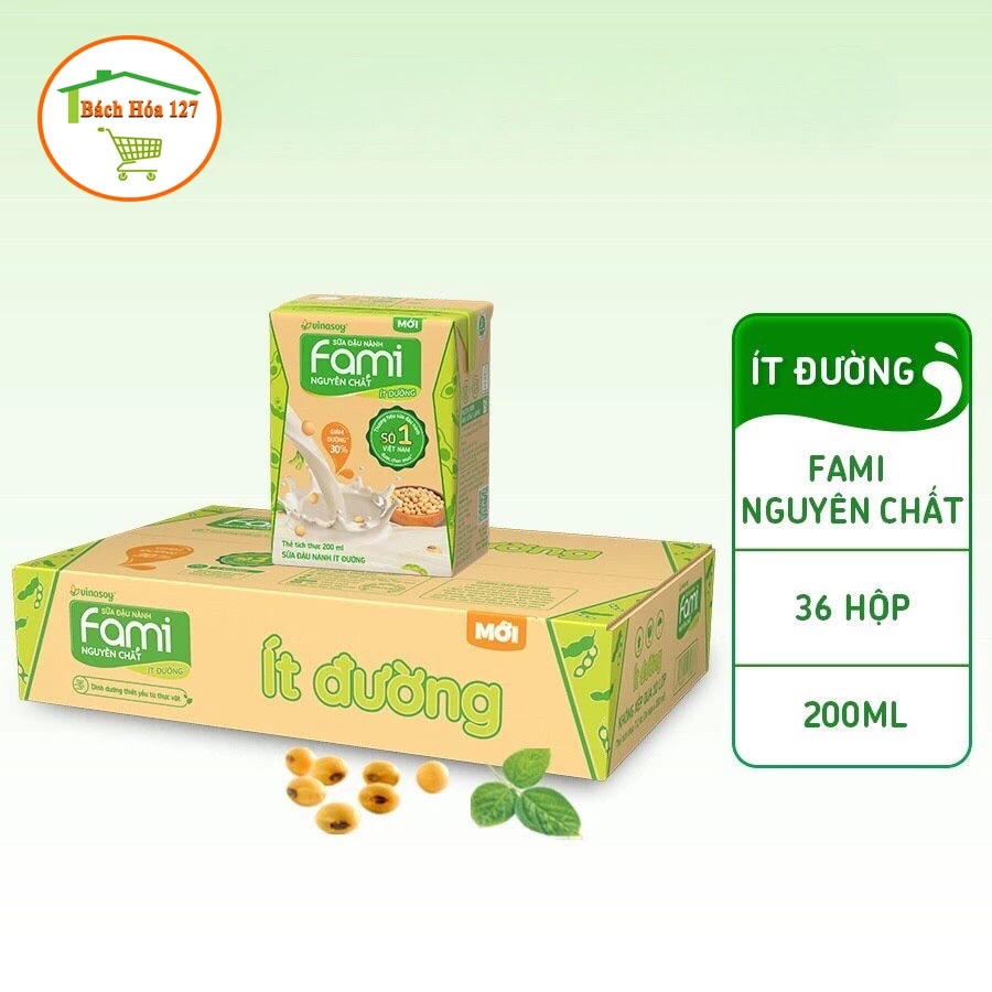 Sữa đậu nành fami Nguyên Chất Ít Đường 200ml (1Thùng/36Hộp)