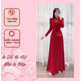 Áo dài cô dâu, áo dài cưới, áo dài ăn hỏi màu đỏ, tay bồng, kết chữ hỷ hạnh phúc - ÁO DÀI HÀ NỘI