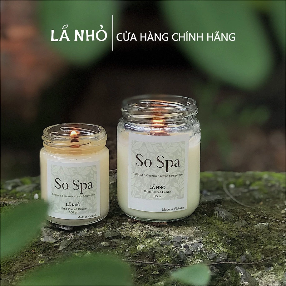 Nến thơm handmade thủ công LÁ NHỎ So Spa (Khuy Diệp + Sả Cây + Chanh + Bạc Hà)