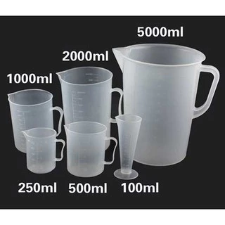 Ca Đong Nhựa, Cốc đinh lượng pha chế chia vạch 5L 2L 1L 500ml 250ml 100ml (combo 6 Cái Như Hình)