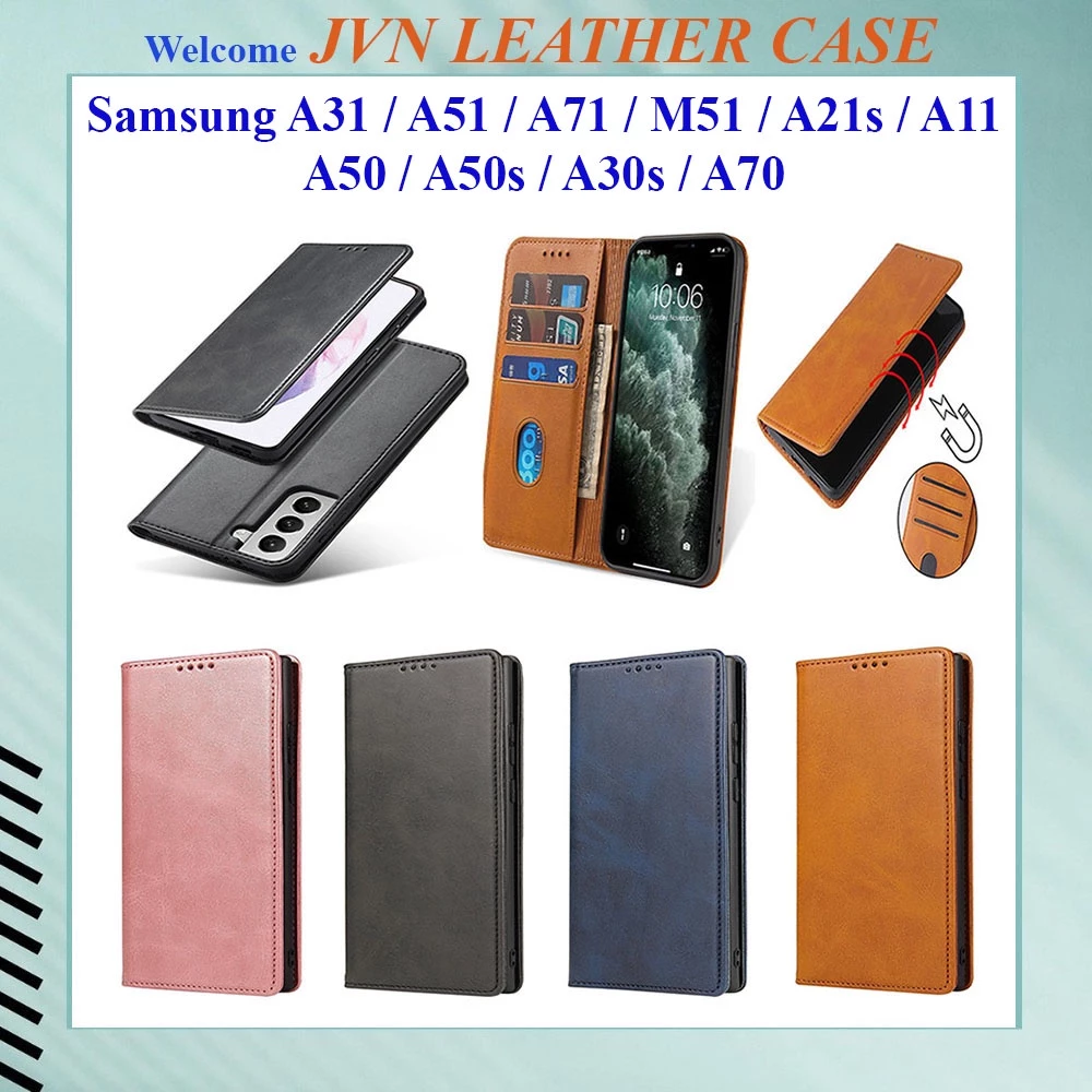 Bao da Samsung A35 A55 A75 5G A31 A51 A71 M51 A21s A11 A50 A50s A30s A70 M35 M55 kiểu ví dạng từ tính ngăn đựng thẻ tiền