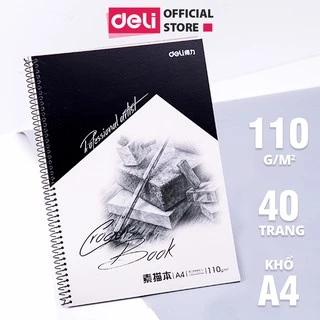 Sổ tay vẽ chì phác thảo sketchbook Deli 40 trang 110gsm A4 gáy lò xo dùng cho mỹ thuật phác họa