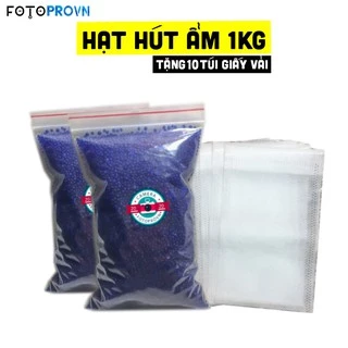 Gói 1kg hạt chống ẩm, hạt hút ẩm màu xanh cho máy ảnh tặng kèm 10 túi giấy vải