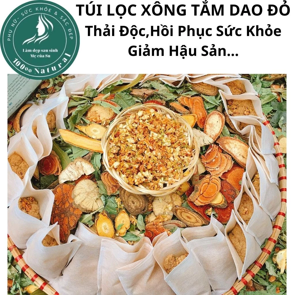 Lá xông sau sinh, Lá tắm người dao đỏ sau sinh, Lá tắm sau sinh, Lá tắm dao đỏ, Túi lọc xông tắm dao đỏ (Dạng túi lọc)