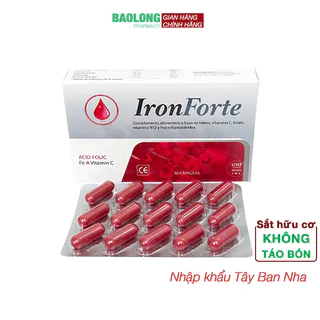 Sắt Hữu Cơ Iron Forte - Hộp 30v viên Tây Ban Nha cho bà bầu người thiếu máu mẹ sau sinh