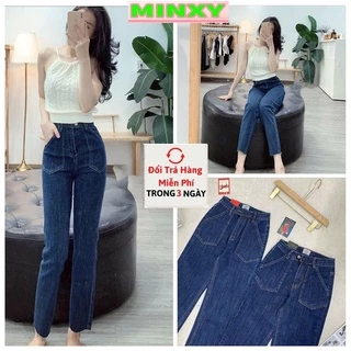 Quần bò nữ ống đứng,quần jean ống suông,xuông cạp cao,jeans ống rộng co giãn túi trước phong cách Hàn Quốc