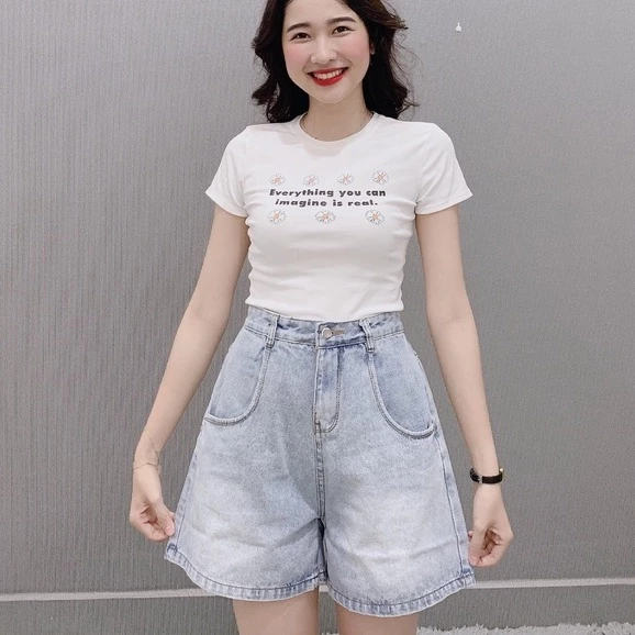 Quần short jean ngắn,quần jean đùi ngố lưng cao ống rộng bigsize ( mã 1201 )