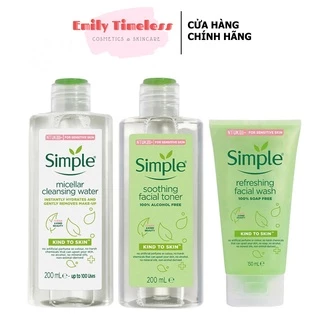 Combo Simple Tẩy trang 200ml + Sữa rửa mặt 150ml + Nước hoa hồng 200ml Cho Da Sạch Khỏe Đàn Hồi