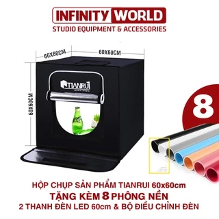 (Tặng kèm 8 phông nền) Hộp đèn chụp ảnh sản phẩm chuyên nghiệp TIANRUI 65x65cm (Đã gồm 2 LED Và DIM điều chỉnh độ sáng)