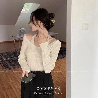 Cocorygirl Áo sweater dệt kim trễ vai kiểu dáng thời trang quyến rũ với 3 màu sắc