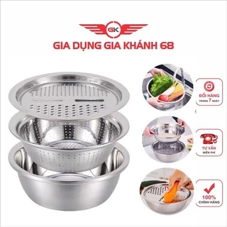 Bộ nạo rau củ 3 món bào Nhật Bản - Rổ nạo rau củ kiêm rổ và chậu inox cao cấp đa năng,tiện lợi