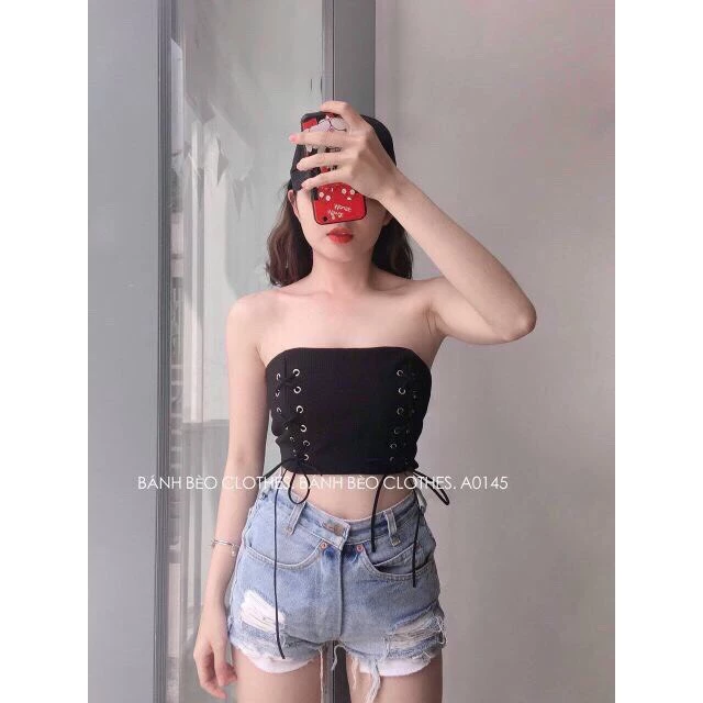 Áo Ống Thun Lụa Form Croptop Phốt Kiểu Đan Dây Hai Bên Hot Hòn Họt TTS0765