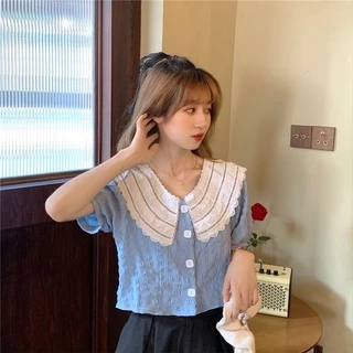 Áo croptop Tay Ngắn Phồng Phong Cách Pháp Thời Trang Cho Nữ JL-TX-199