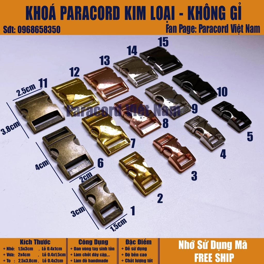 Khóa paracord kim loại không rỉ làm vòng tay sinh tồn