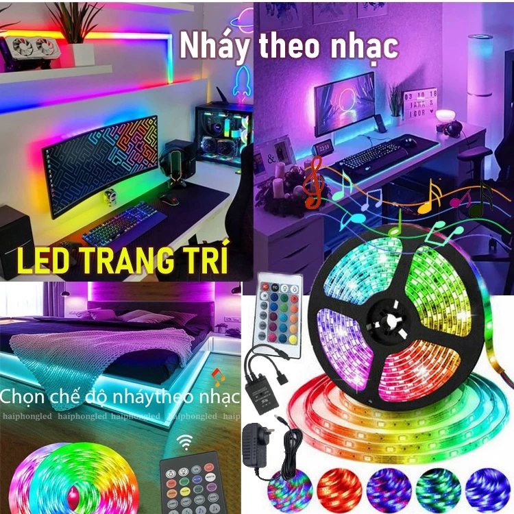 Dây đèn led RGB 12V mix màu nháy theo nhạc trang trí phòng ngủ/bàn làm việc/quay tiktok