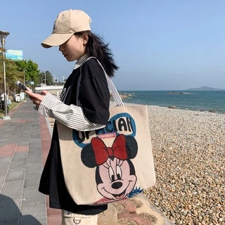 Bộ sưu tập Túi tote hình Mickey phong cách Hàn quốc, túi vải nữ đeo vai Túi tote túi vải canvas phong cách Hàn Quốc