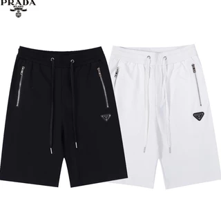 Prada Quần Short Dây Rút Vải Cotton Thêu Họa Tiết Cổ Điển Thời Trang Cho Cặp Đôi