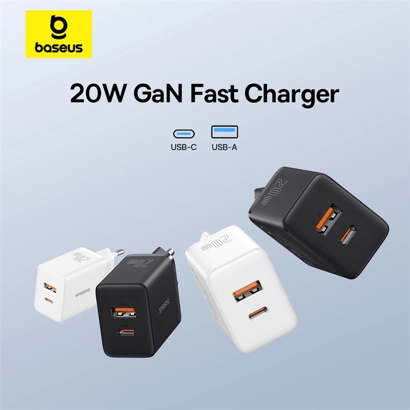Bộ sạc Baseus Cube U + C Cổng USB kép 20W Bộ sạc Hỗ trợ loại C PD Sạc nhanh cho iPhone13 14